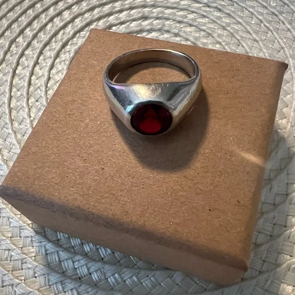Vintage Signed S Sterling Lab Created Ruby Mens Unisex Ring display picture 1